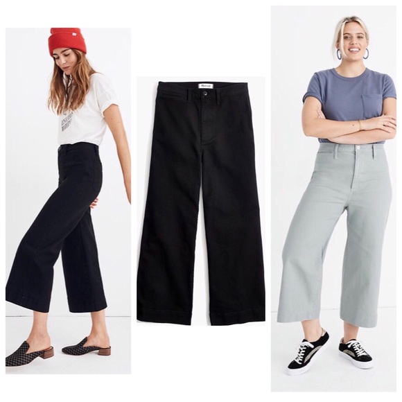 Madewell Pants - MADEWELL | Black Emmett Wide Leg Crop Pants 34